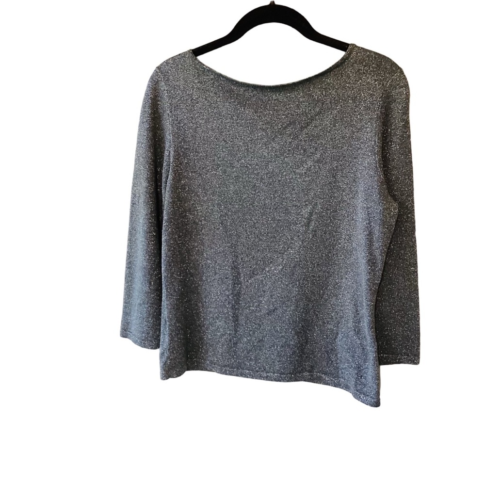 Ann Taylor Metallic Blouse 3/4 Sleeve Size Medium Silver Silk Blend NYE VGUC